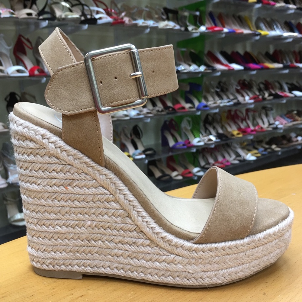 Delicious Camel Brown Espadrille 5” Wedge Sandal - Picture 2 of 8